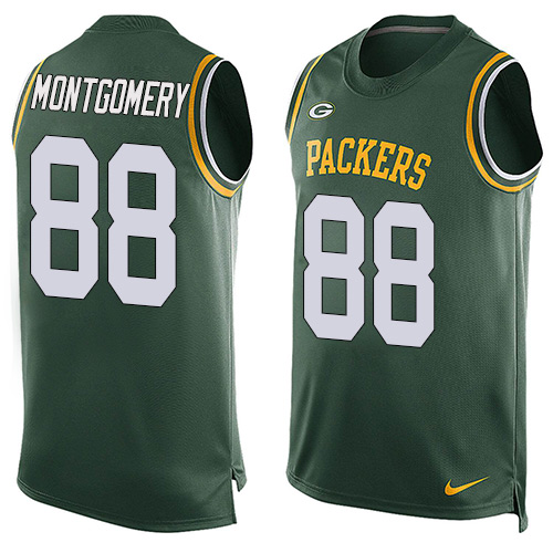 Men's Limited Ty Montgomery Nike Jersey Green - #88 Player Name & Number Tank Top NFL Green Bay Packers